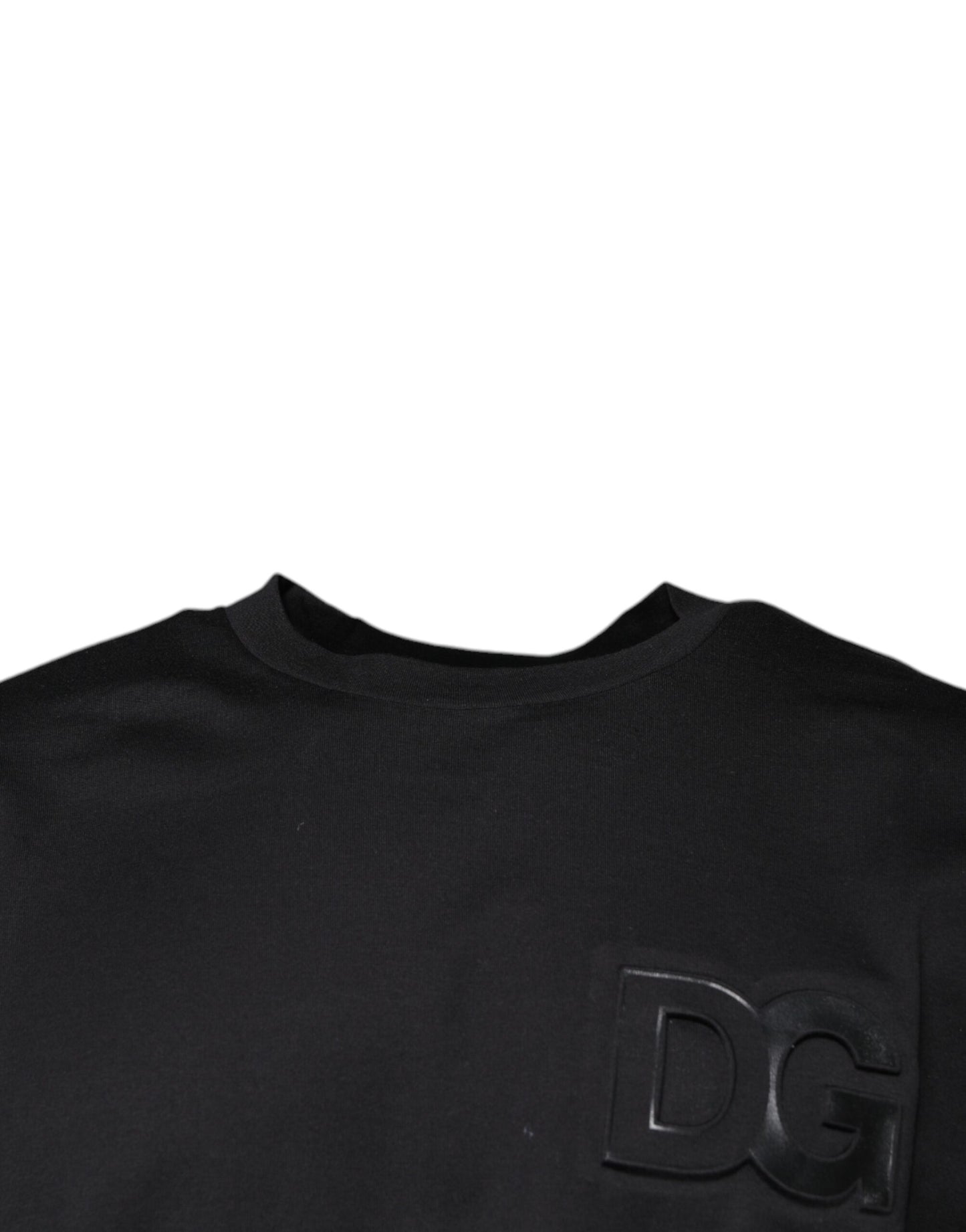 Dolce &amp; Gabbana – Schwarzes Baumwoll-T-Shirt mit Rundhalsausschnitt und DG-Logodruck