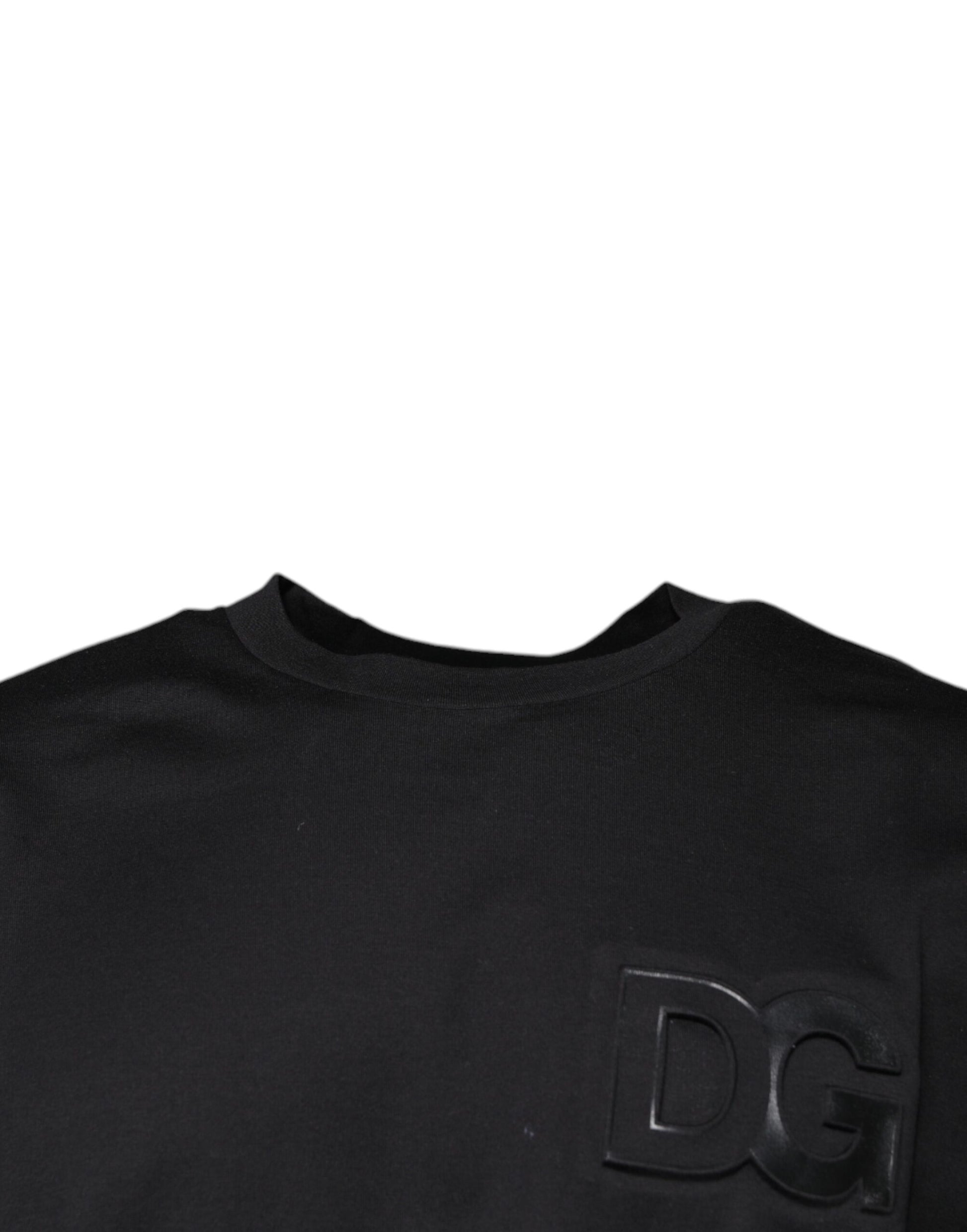 Dolce &amp; Gabbana – Schwarzes Baumwoll-T-Shirt mit Rundhalsausschnitt und DG-Logodruck