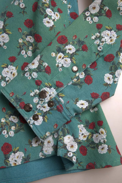 Dolce &amp; Gabbana – Blaues Jeanshemd aus Baumwolle mit Blumenmuster und Knopfleiste