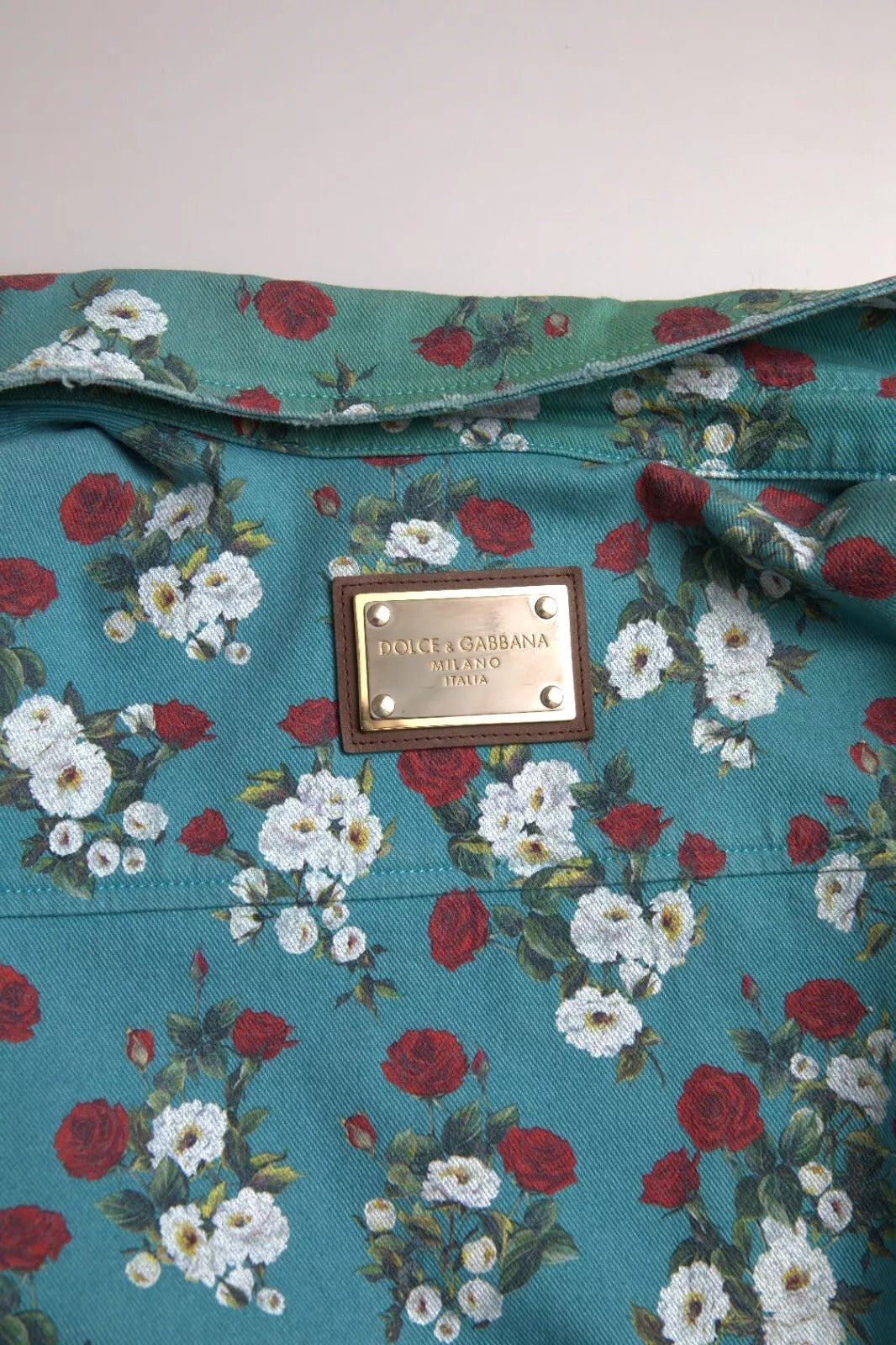 Dolce &amp; Gabbana – Blaues Jeanshemd aus Baumwolle mit Blumenmuster und Knopfleiste