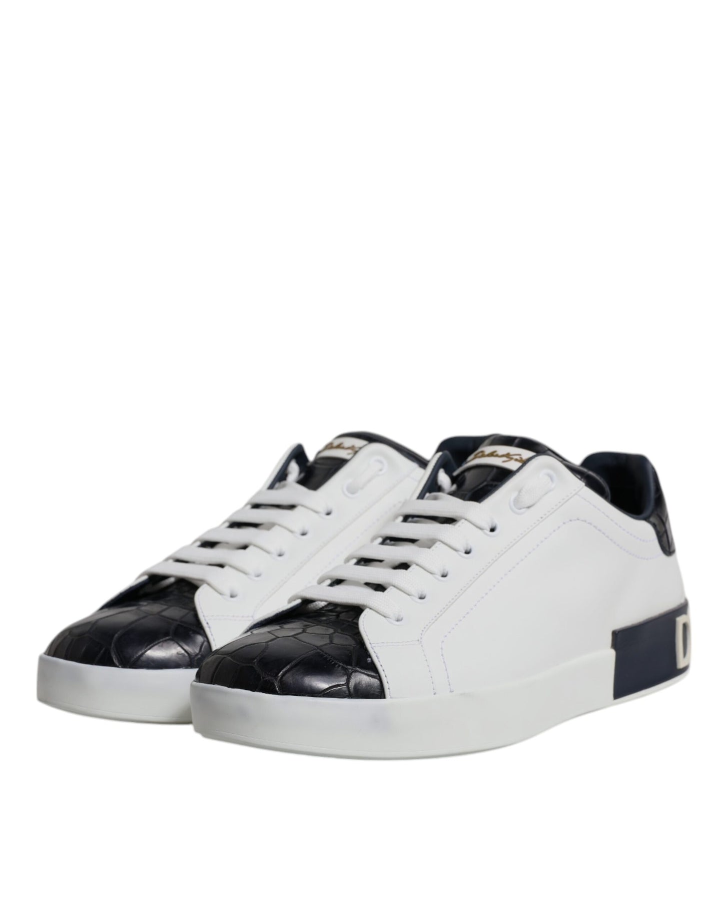 Dolce &amp; Gabbana Weiß Schwarz Leder Portofino Sneakers Schuhe