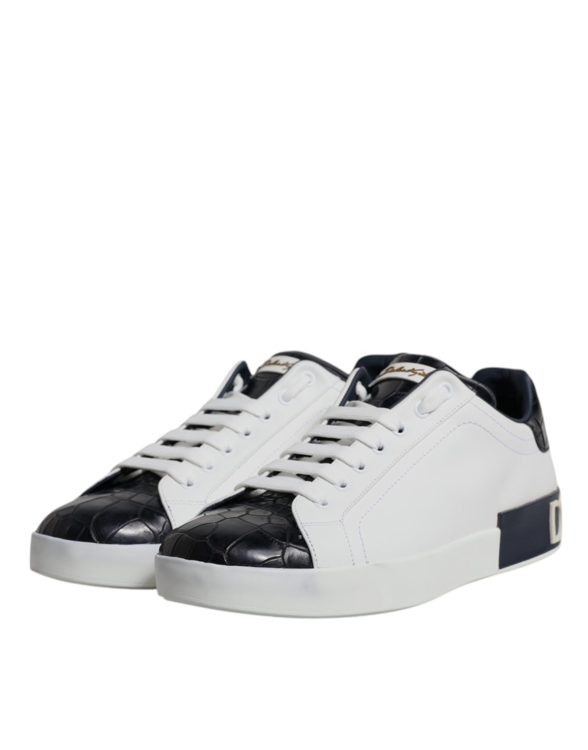 Dolce &amp; Gabbana Weiß Schwarz Leder Portofino Sneakers Schuhe