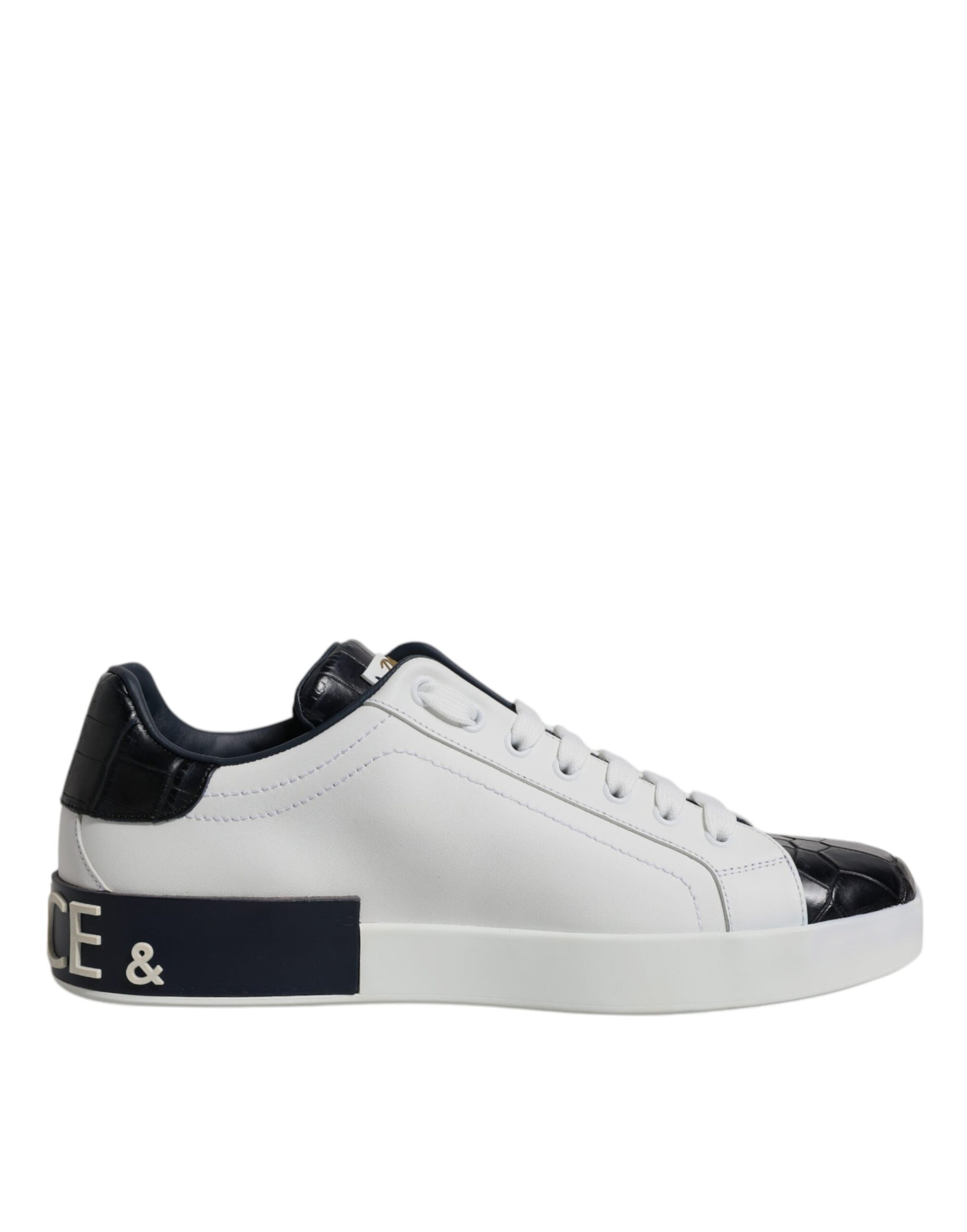 Dolce &amp; Gabbana Weiß Schwarz Leder Portofino Sneakers Schuhe