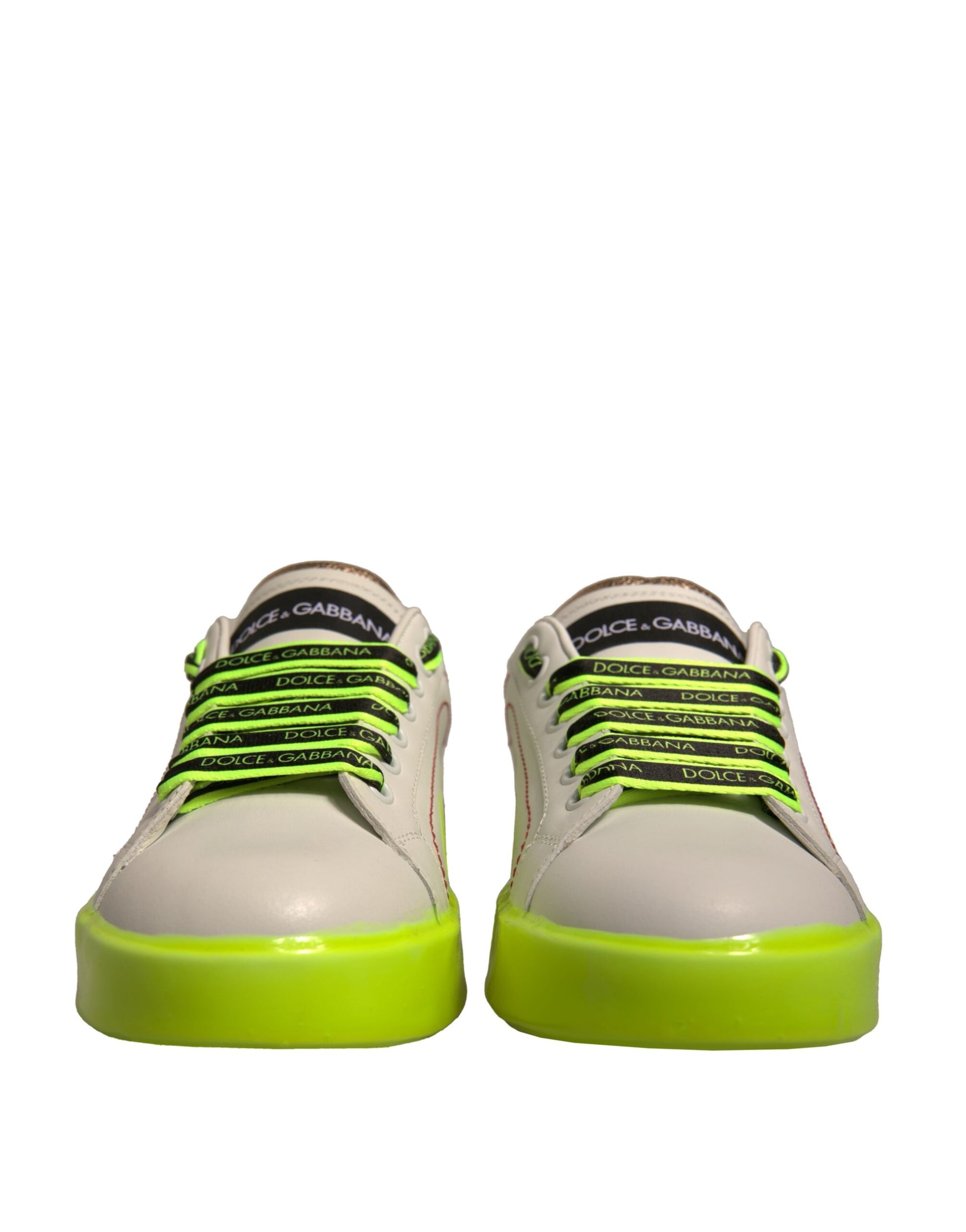 Dolce &amp; Gabbana Weiß Gelb Portofino Leder Sneakers Schuhe