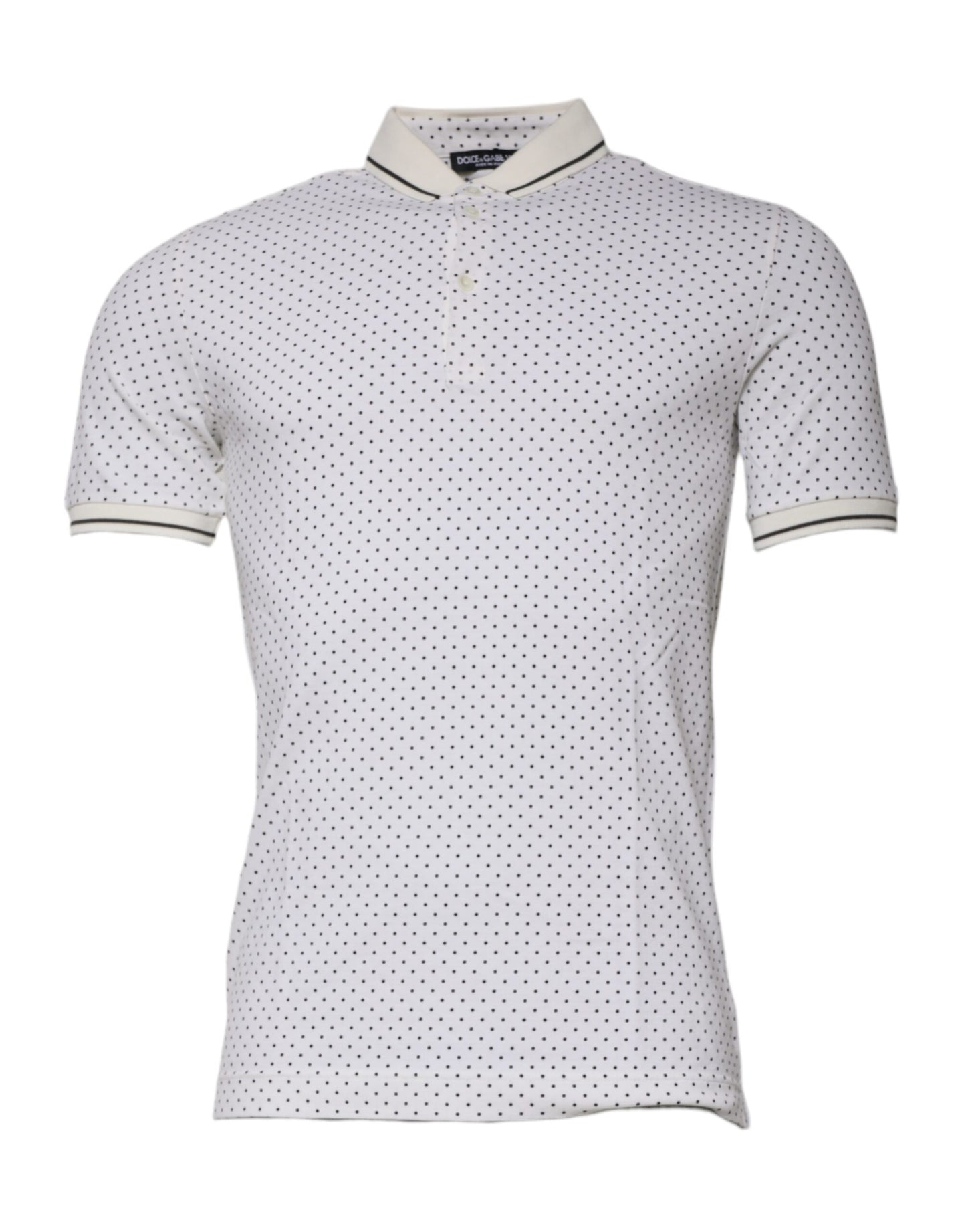Dolce &amp; Gabbana – Weißes Poloshirt aus Baumwolle mit Kragen und gepunktetem Punktmuster