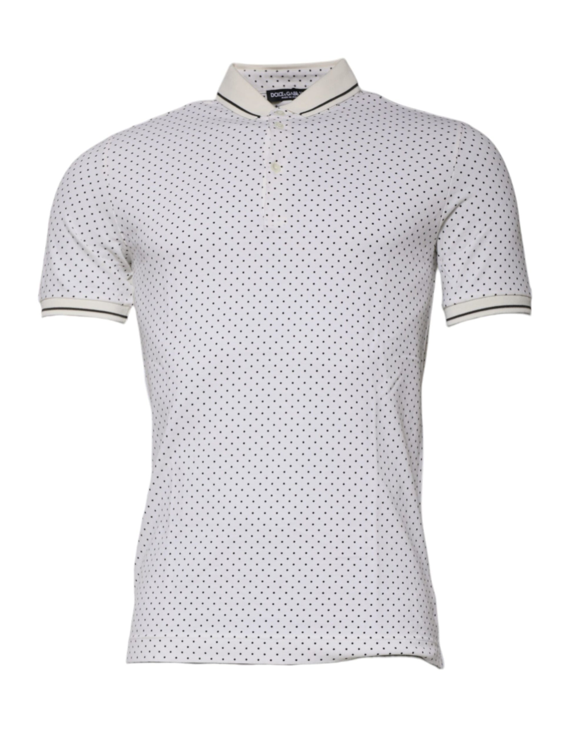 Dolce &amp; Gabbana – Weißes Poloshirt aus Baumwolle mit Kragen und gepunktetem Punktmuster