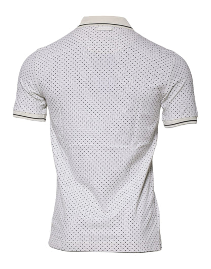 Dolce &amp; Gabbana – Weißes Poloshirt aus Baumwolle mit Kragen und gepunktetem Punktmuster