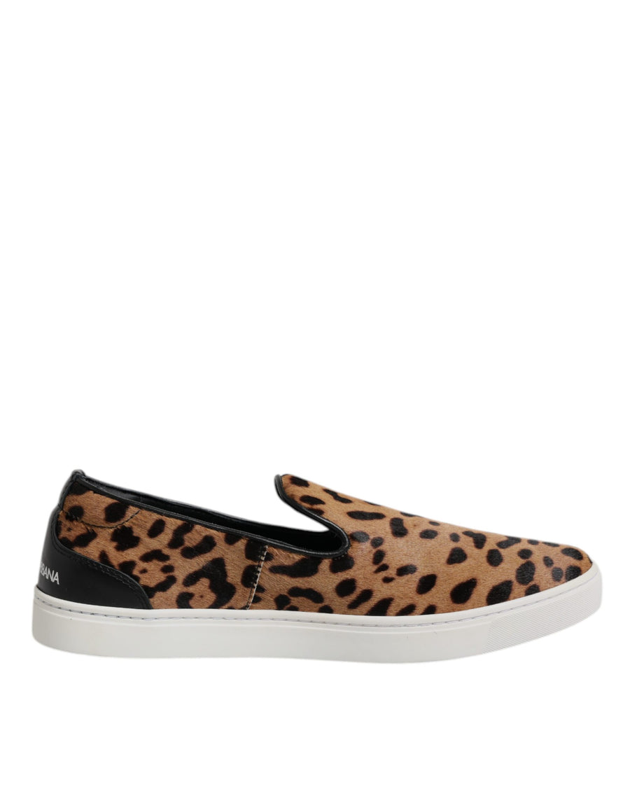 Dolce & Gabbana Braune Sneakers aus Kalbsleder mit Leopardenmuster