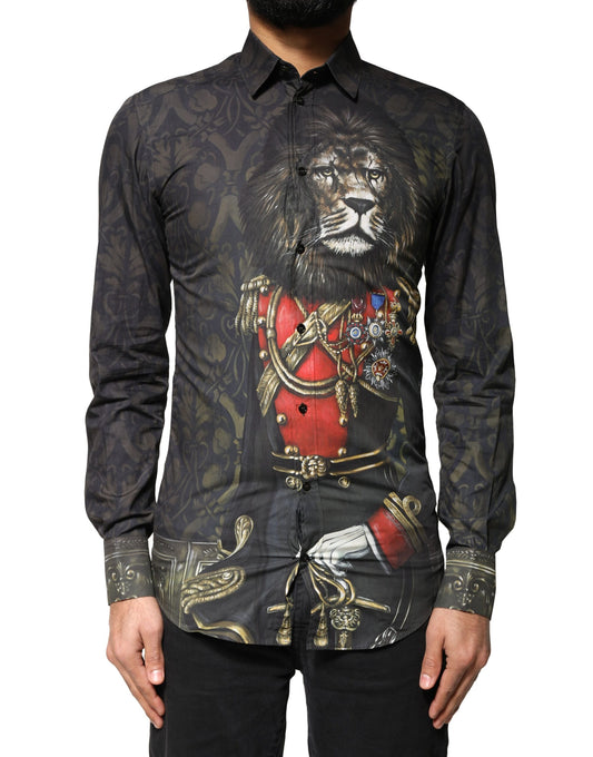 Dolce &amp; Gabbana Schwarzes Royal Pet Portrait GOLD Hemd