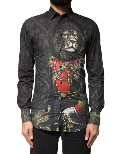 Dolce &amp; Gabbana Schwarzes Royal Pet Portrait GOLD Hemd