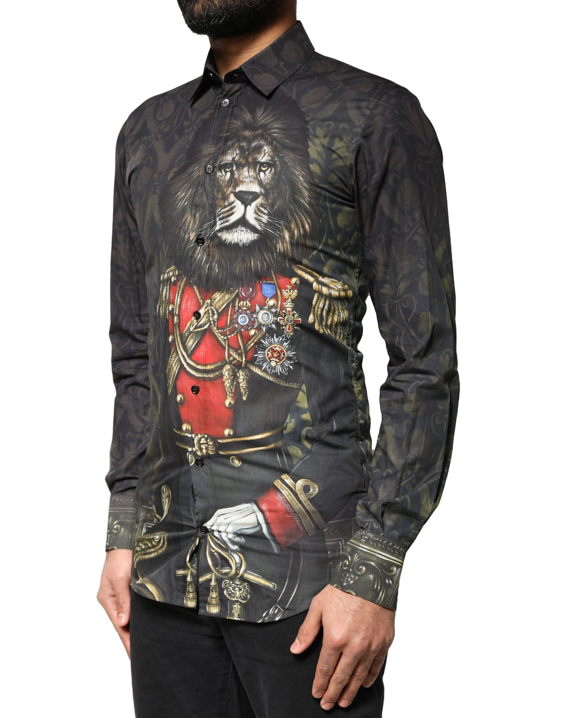 Dolce &amp; Gabbana Schwarzes Royal Pet Portrait GOLD Hemd