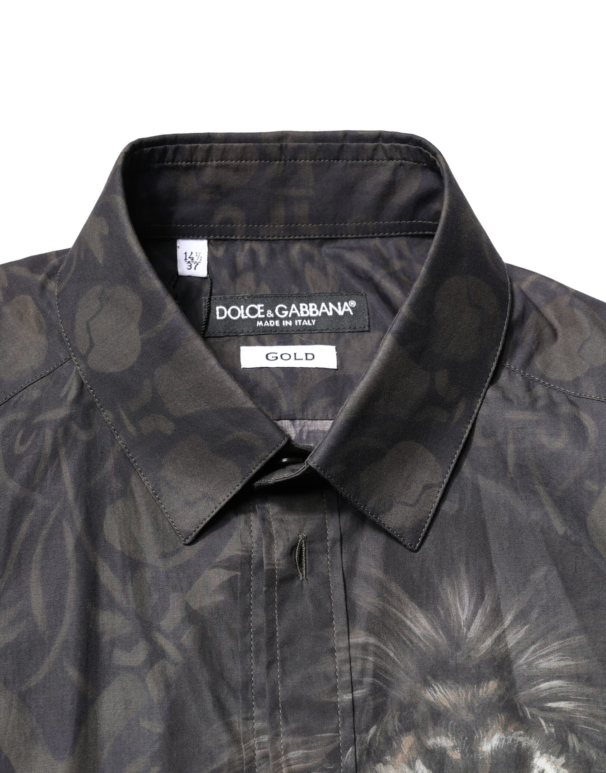 Dolce &amp; Gabbana Schwarzes Royal Pet Portrait GOLD Hemd