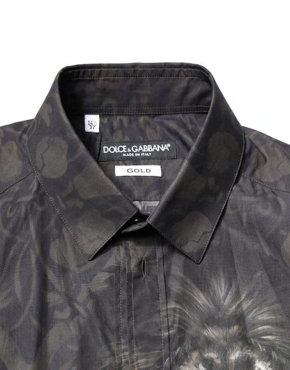 Dolce &amp; Gabbana Schwarzes Royal Pet Portrait GOLD Hemd