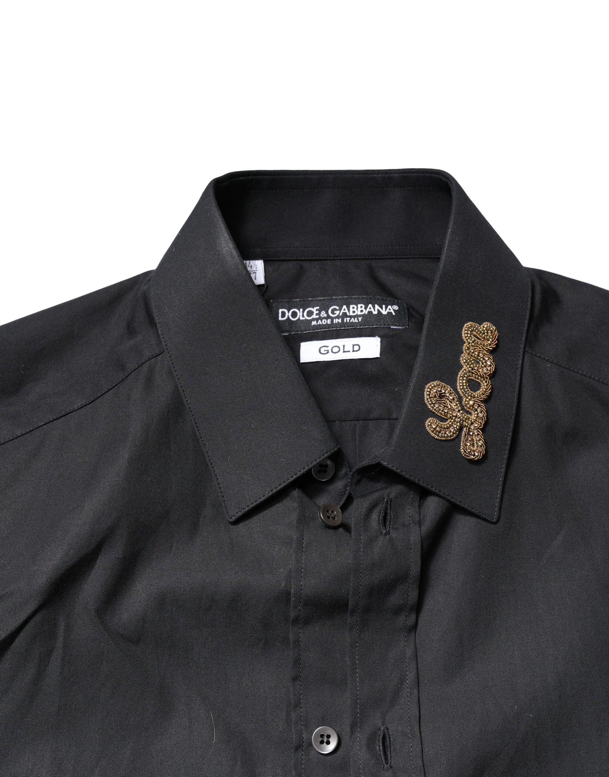Dolce &amp; Gabbana Schwarzes Hemd mit Love-Stickerei und GOLD-Finish