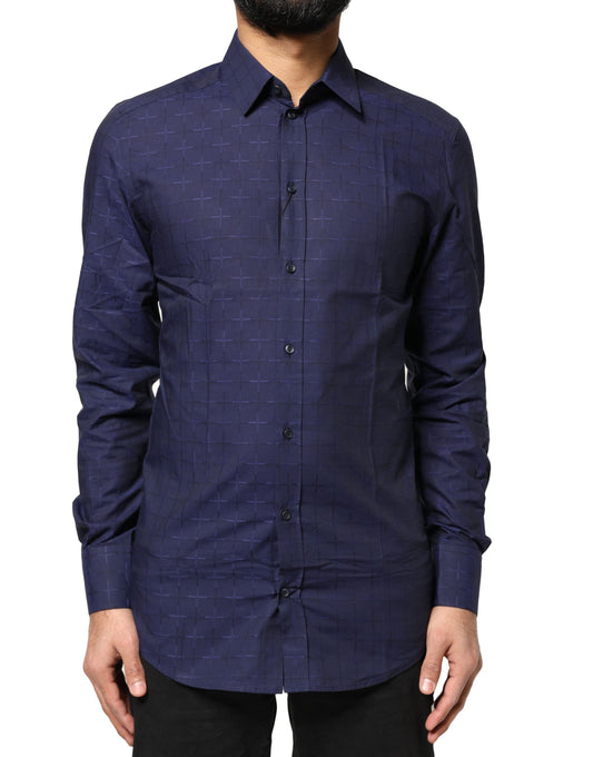 Dolce &amp; Gabbana Blau kariertes Tartan GOLD Formelles Hemd
