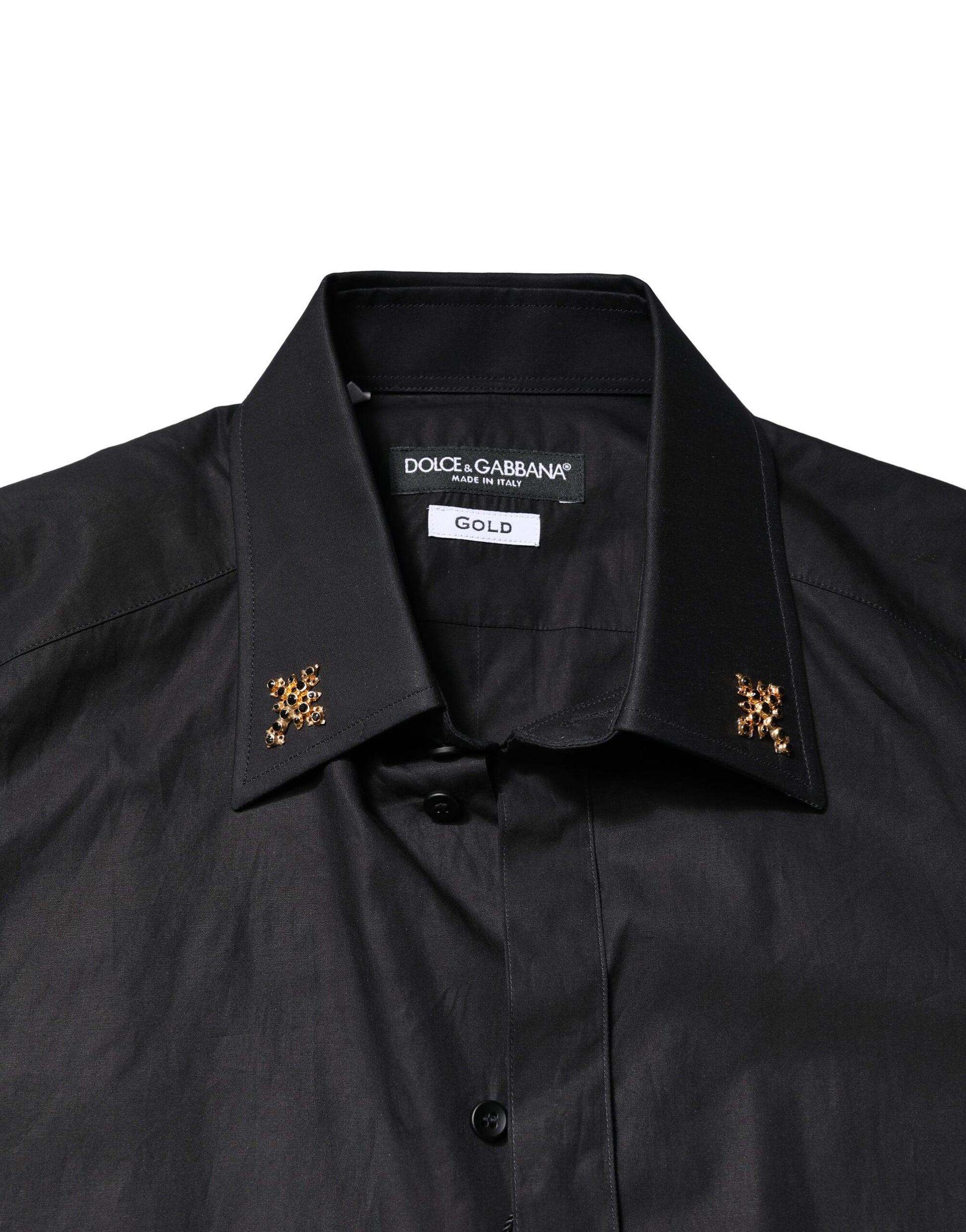 Dolce &amp; Gabbana Schwarzes, mit GOLDENEM Kreuz verziertes Herrenhemd