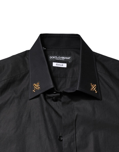 Dolce &amp; Gabbana Schwarzes, mit GOLDENEM Kreuz verziertes Herrenhemd