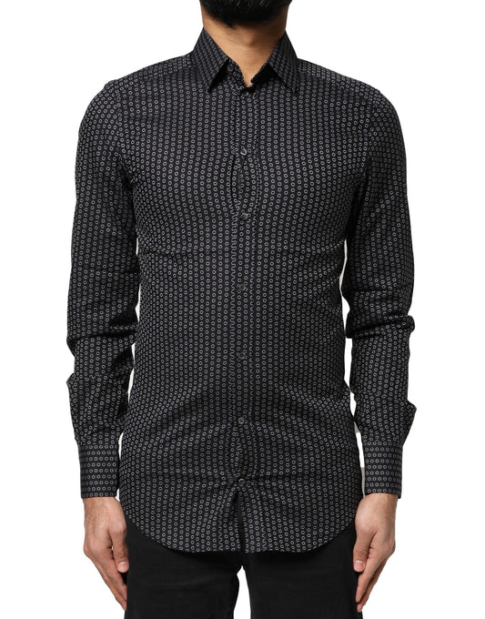 Dolce &amp; Gabbana Schwarz GOLD gemustertes Herrenhemd aus Baumwolle