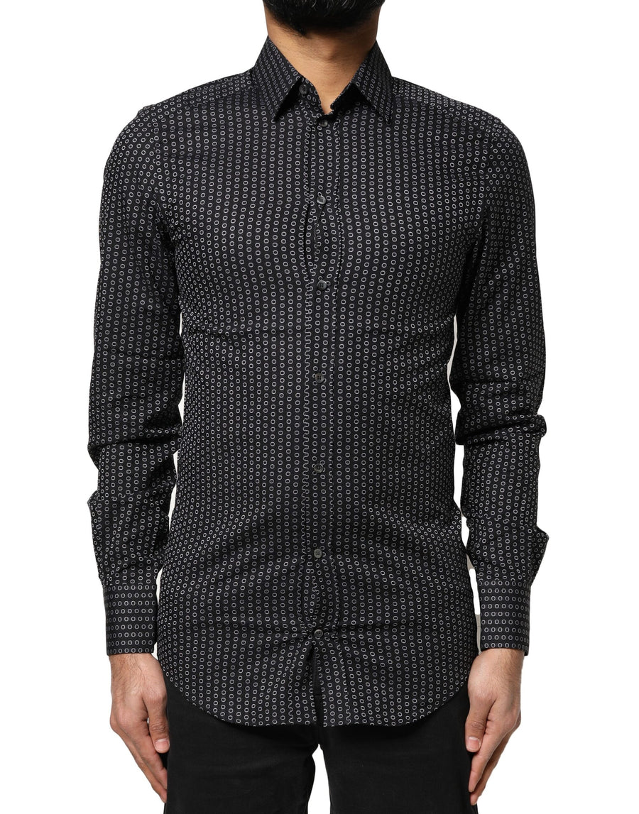Dolce & Gabbana Schwarz GOLD gemustertes Herrenhemd aus Baumwolle