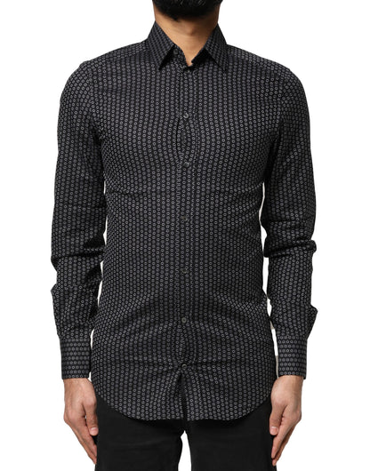 Dolce &amp; Gabbana Schwarz GOLD gemustertes Herrenhemd aus Baumwolle