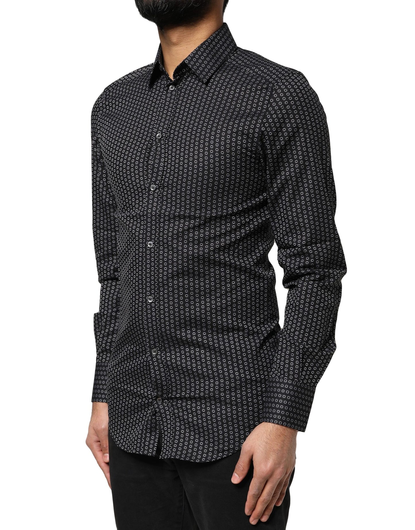 Dolce &amp; Gabbana Schwarz GOLD gemustertes Herrenhemd aus Baumwolle