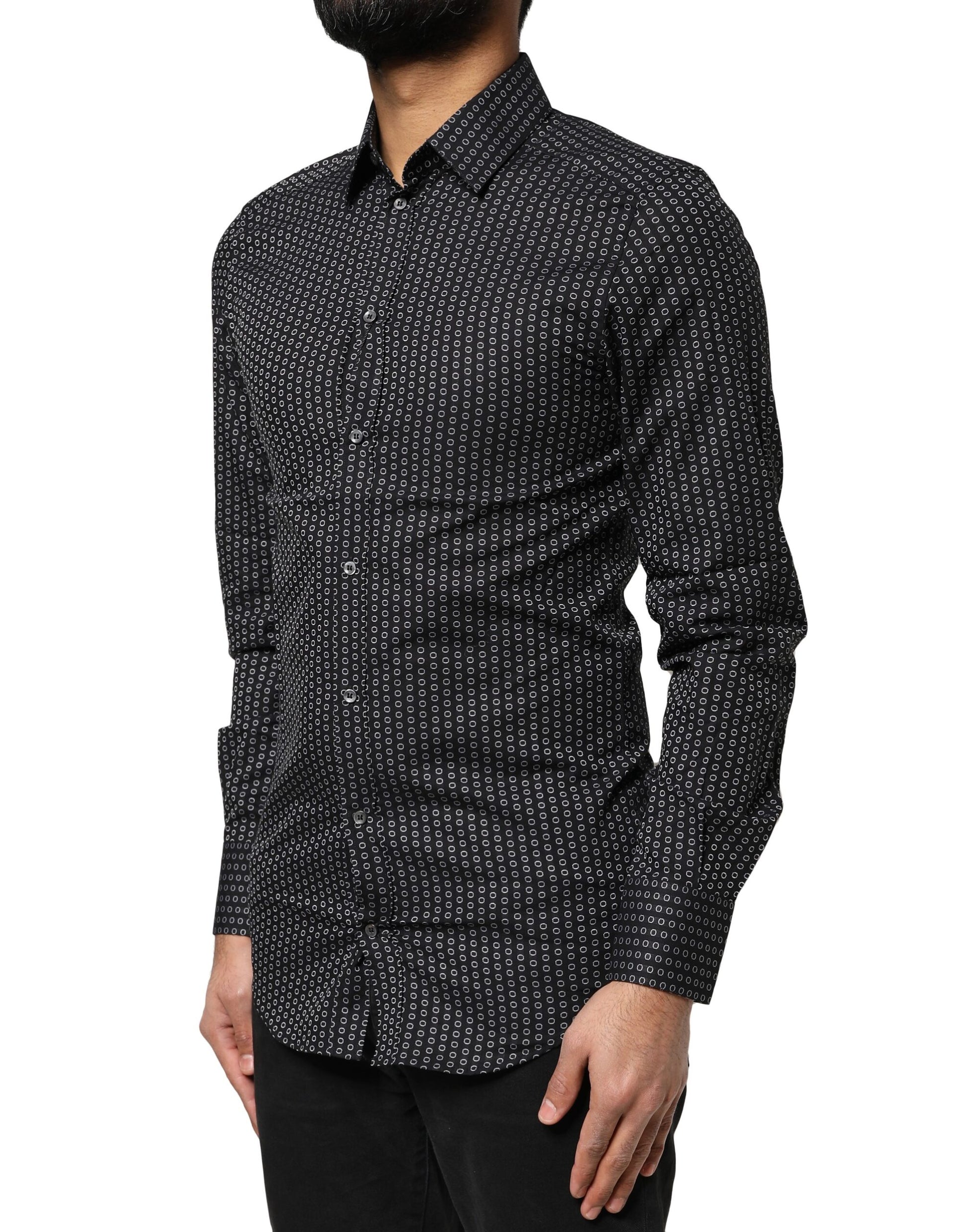 Dolce &amp; Gabbana Schwarz GOLD gemustertes Herrenhemd aus Baumwolle