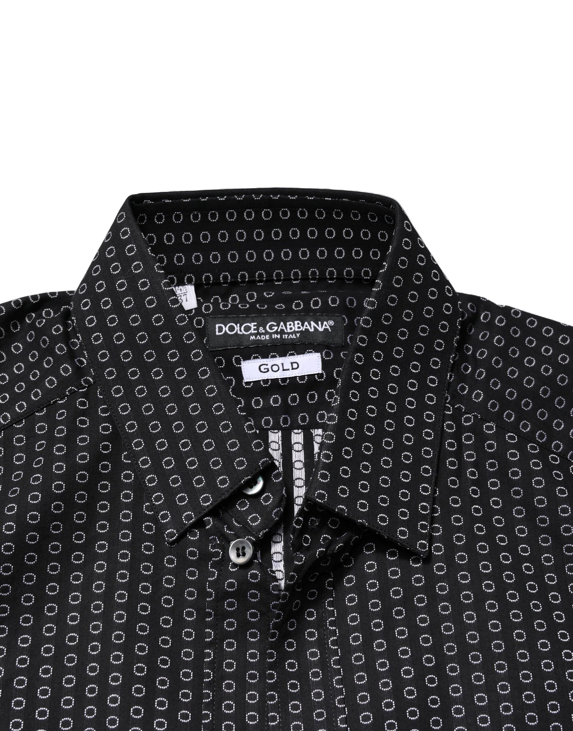 Dolce &amp; Gabbana Schwarz GOLD gemustertes Herrenhemd aus Baumwolle