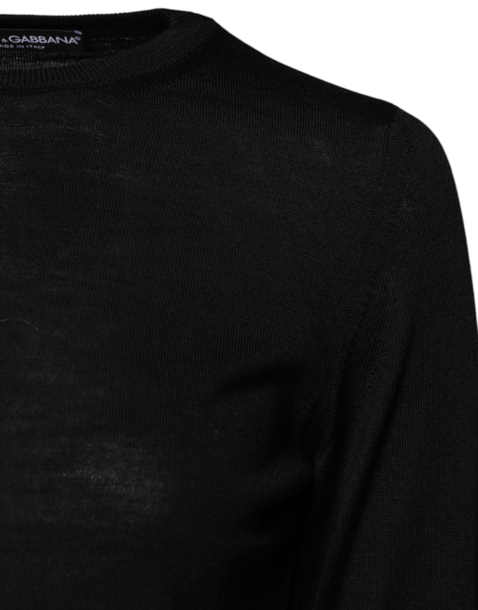 Dolce &amp; Gabbana – Schwarzer Pullover aus Wollstrick mit Rundhalsausschnitt