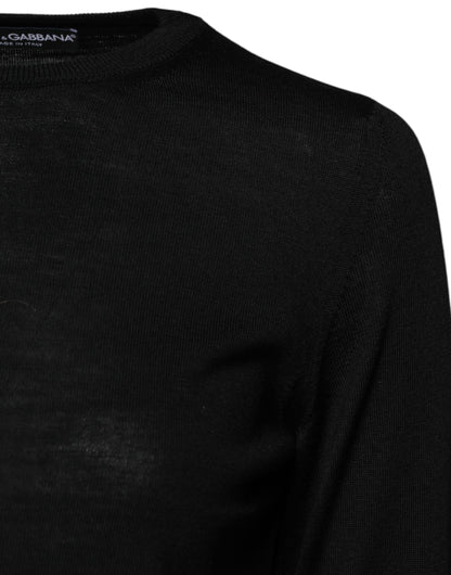 Dolce &amp; Gabbana – Schwarzer Pullover aus Wollstrick mit Rundhalsausschnitt