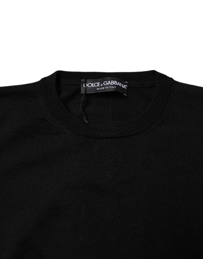 Dolce &amp; Gabbana – Schwarzer Pullover aus Wollstrick mit Rundhalsausschnitt