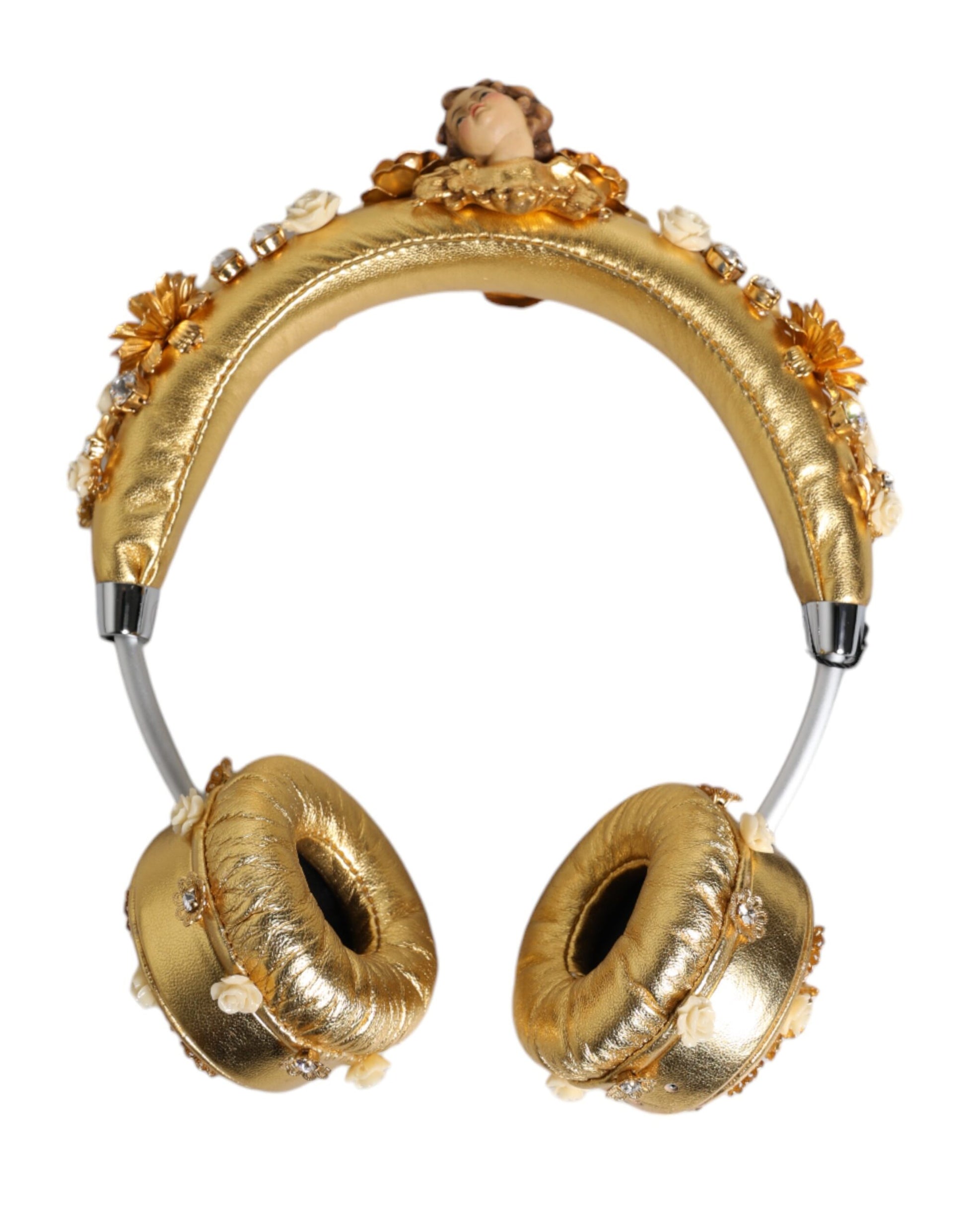 Dolce & Gabbana Gold Leather Floral Crystal Angel Headset Headphones