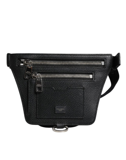 Dolce &amp; Gabbana Gürteltasche mit Logo-Plakette aus schwarzem Kalbsleder für Herren