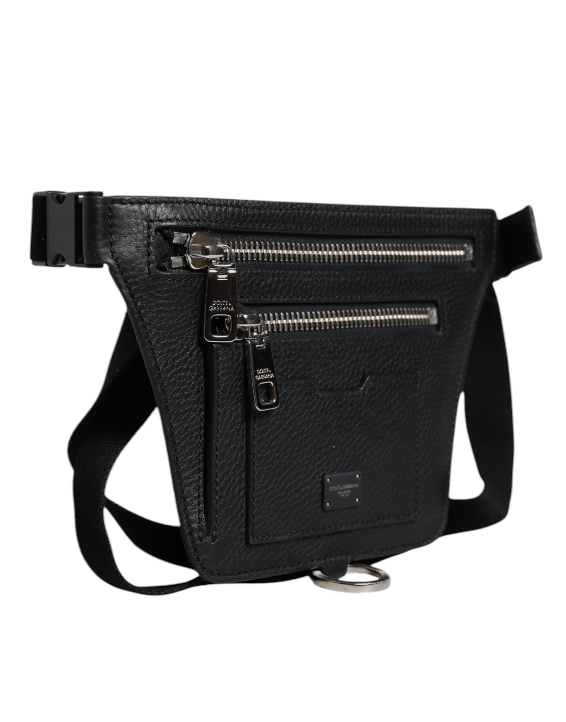 Dolce &amp; Gabbana Gürteltasche mit Logo-Plakette aus schwarzem Kalbsleder für Herren