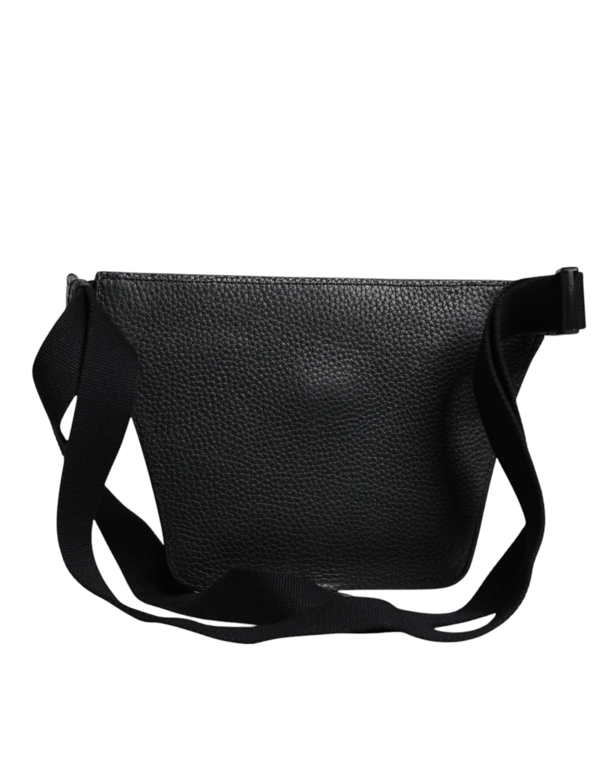 Dolce &amp; Gabbana Gürteltasche mit Logo-Plakette aus schwarzem Kalbsleder für Herren
