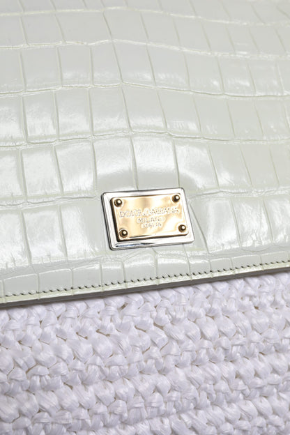Dolce & Gabbana White Rafia Leather Top Handle Crossbody Bag