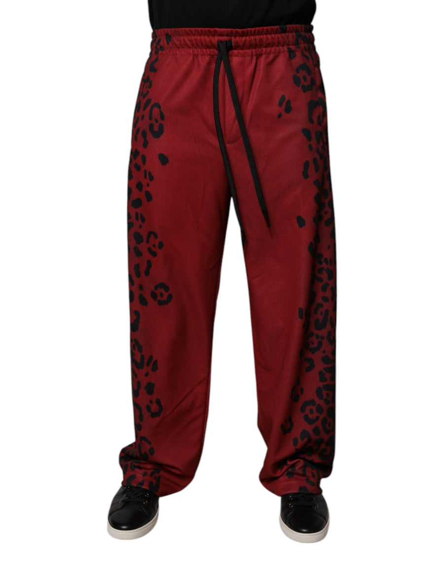 Dolce & Gabbana Rote Jogginghose aus Polyester mit Leopardenmuster für Herren