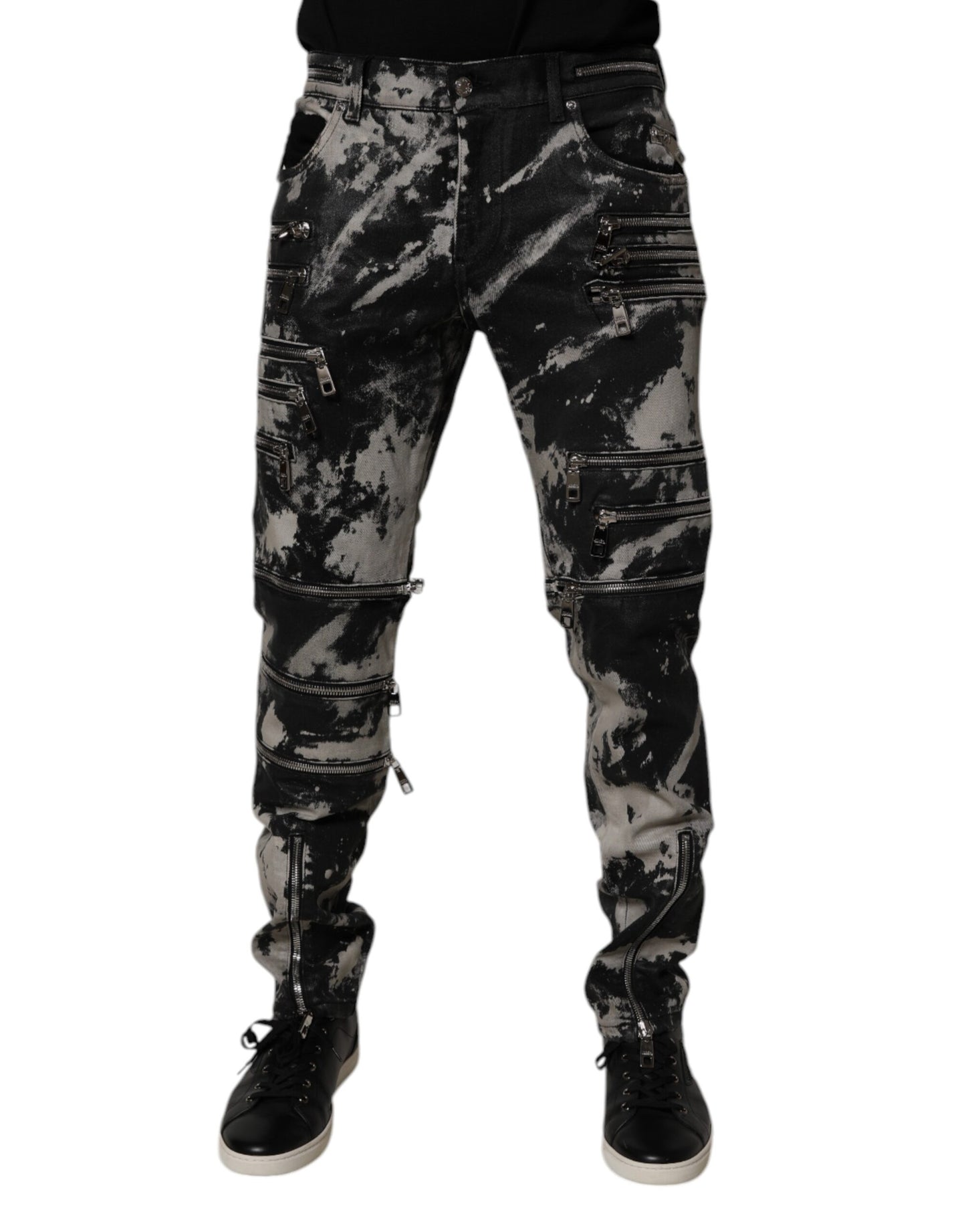 Dolce &amp; Gabbana – Schwarze Skinny-Jeans aus Baumwolle mit Batikmuster und Reißverschluss