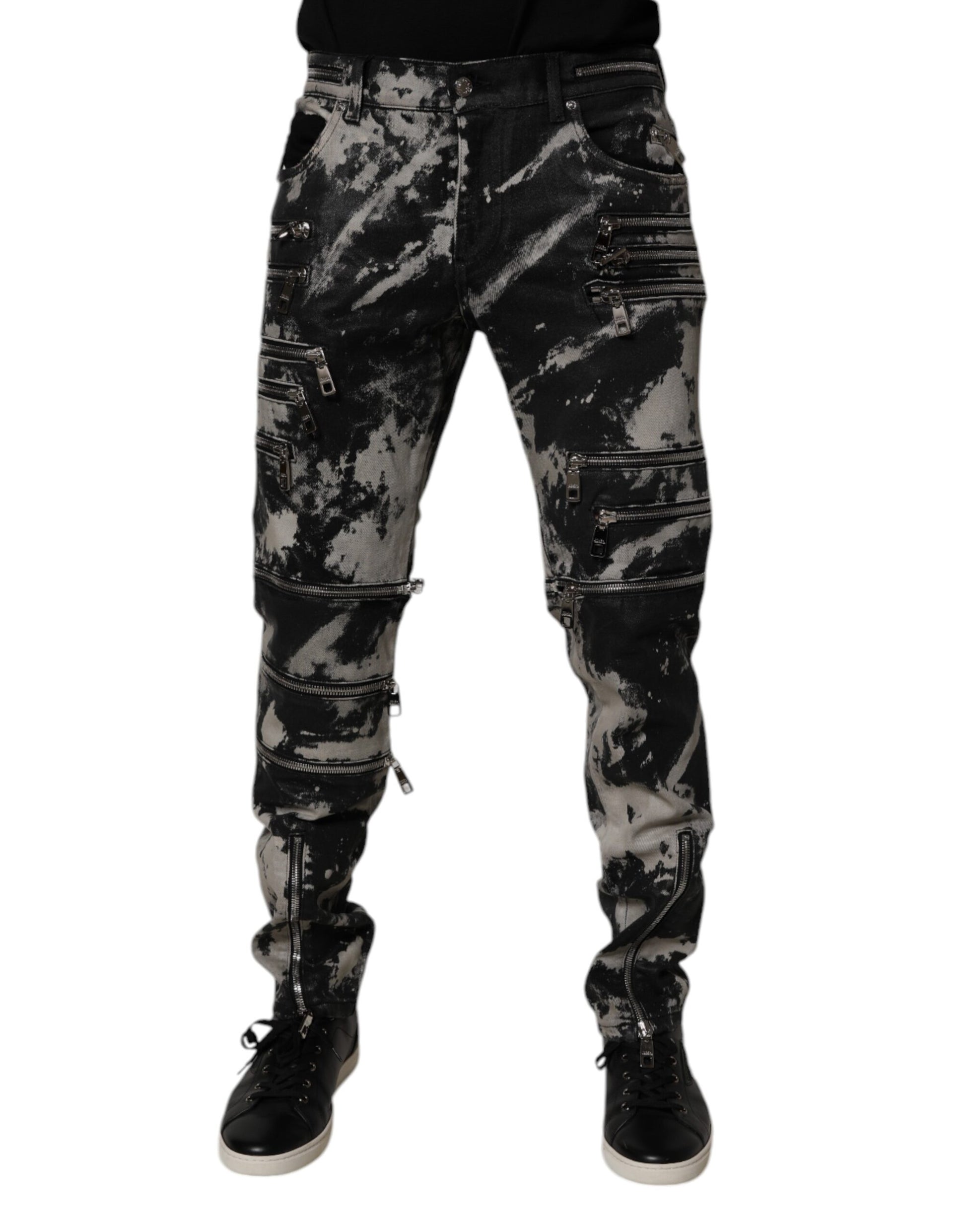 Dolce &amp; Gabbana – Schwarze Skinny-Jeans aus Baumwolle mit Batikmuster und Reißverschluss