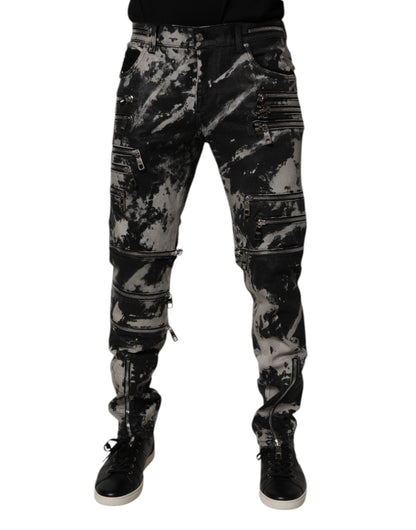 Dolce &amp; Gabbana – Schwarze Skinny-Jeans aus Baumwolle mit Batikmuster und Reißverschluss