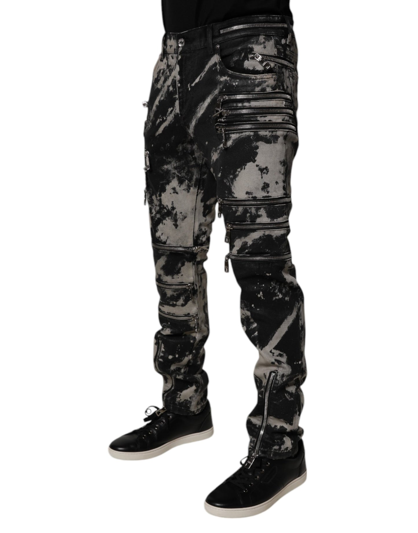 Dolce &amp; Gabbana – Schwarze Skinny-Jeans aus Baumwolle mit Batikmuster und Reißverschluss