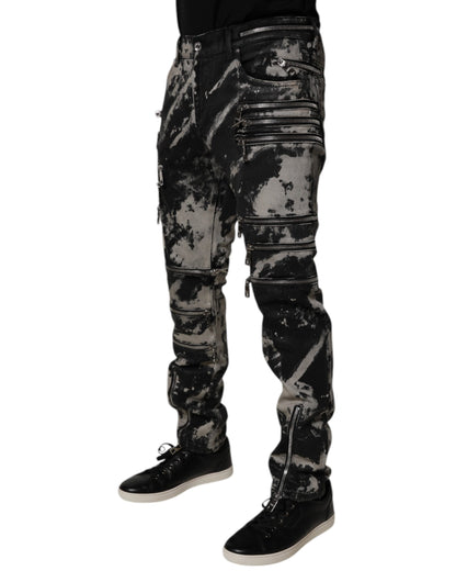 Dolce &amp; Gabbana – Schwarze Skinny-Jeans aus Baumwolle mit Batikmuster und Reißverschluss