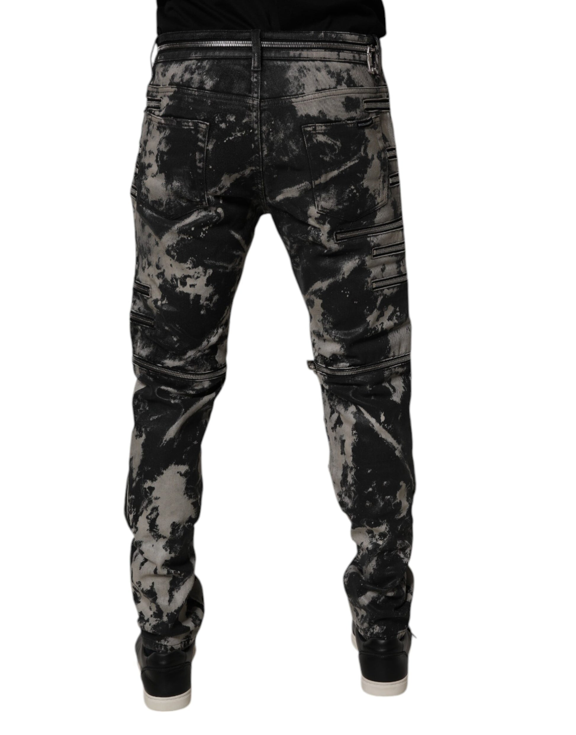 Dolce &amp; Gabbana – Schwarze Skinny-Jeans aus Baumwolle mit Batikmuster und Reißverschluss