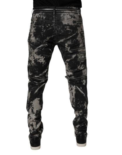 Dolce &amp; Gabbana – Schwarze Skinny-Jeans aus Baumwolle mit Batikmuster und Reißverschluss