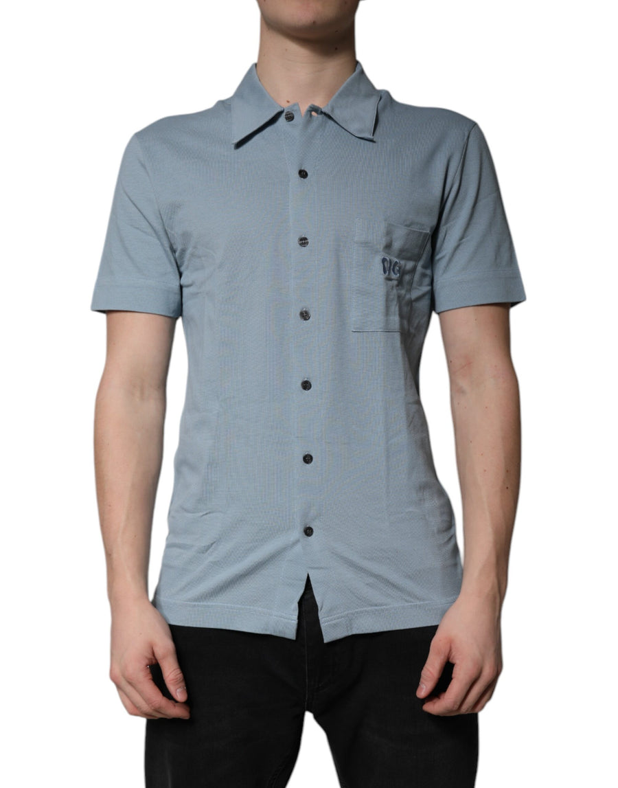 Dolce & Gabbana Blaues Poloshirt aus Baumwolle mit Knopfleiste für Herren