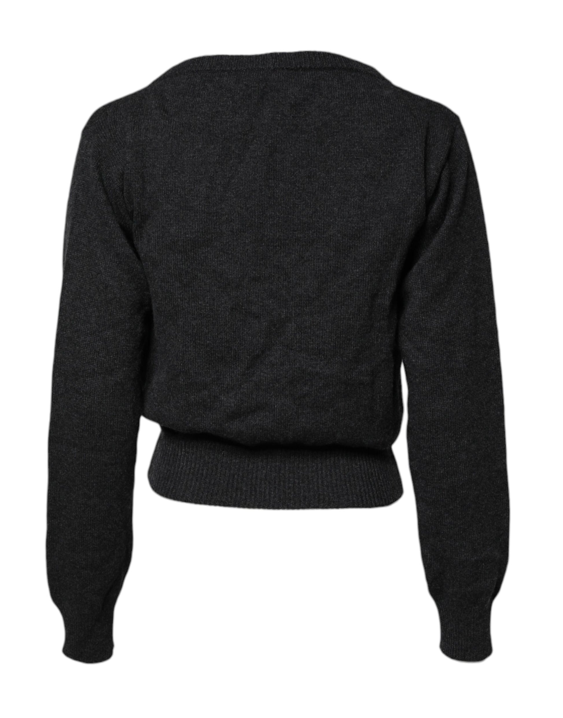 Dolce &amp; Gabbana – Grauer Kaschmirpullover mit tiefem V-Ausschnitt