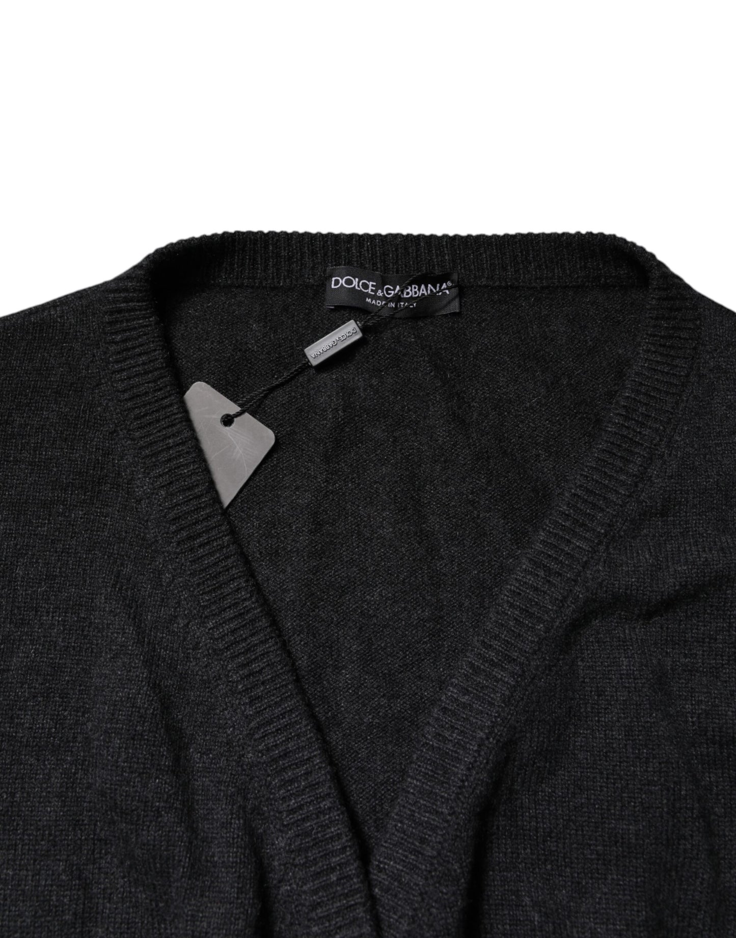 Dolce &amp; Gabbana – Grauer Kaschmirpullover mit tiefem V-Ausschnitt