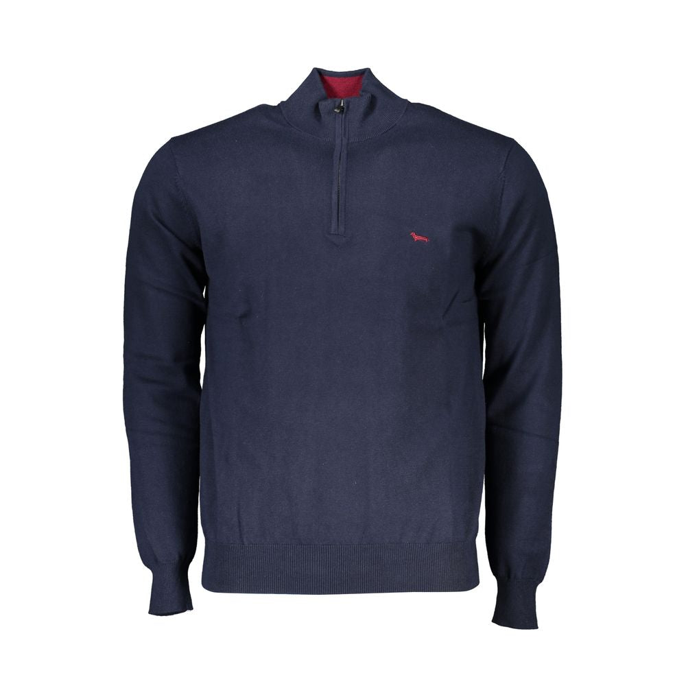 Harmont &amp; Blaine – Schicker blauer Pullover mit halbem Reißverschluss und Stickerei