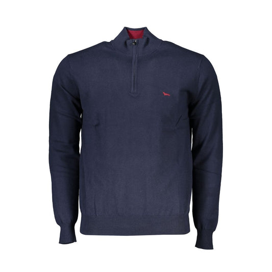 Harmont &amp; Blaine – Schicker blauer Pullover mit halbem Reißverschluss und Stickerei
