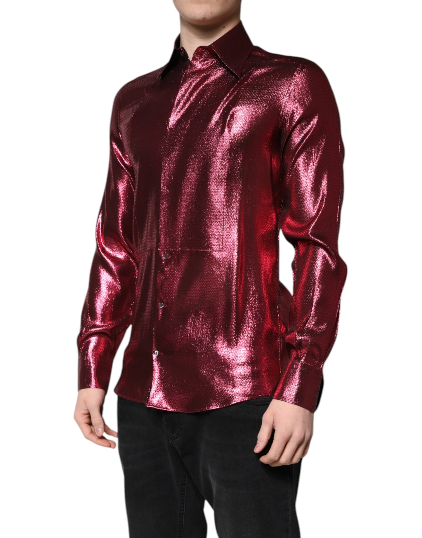 Dolce &amp; Gabbana – Metallic-rotes, goldenes Hemd aus Baumwolle