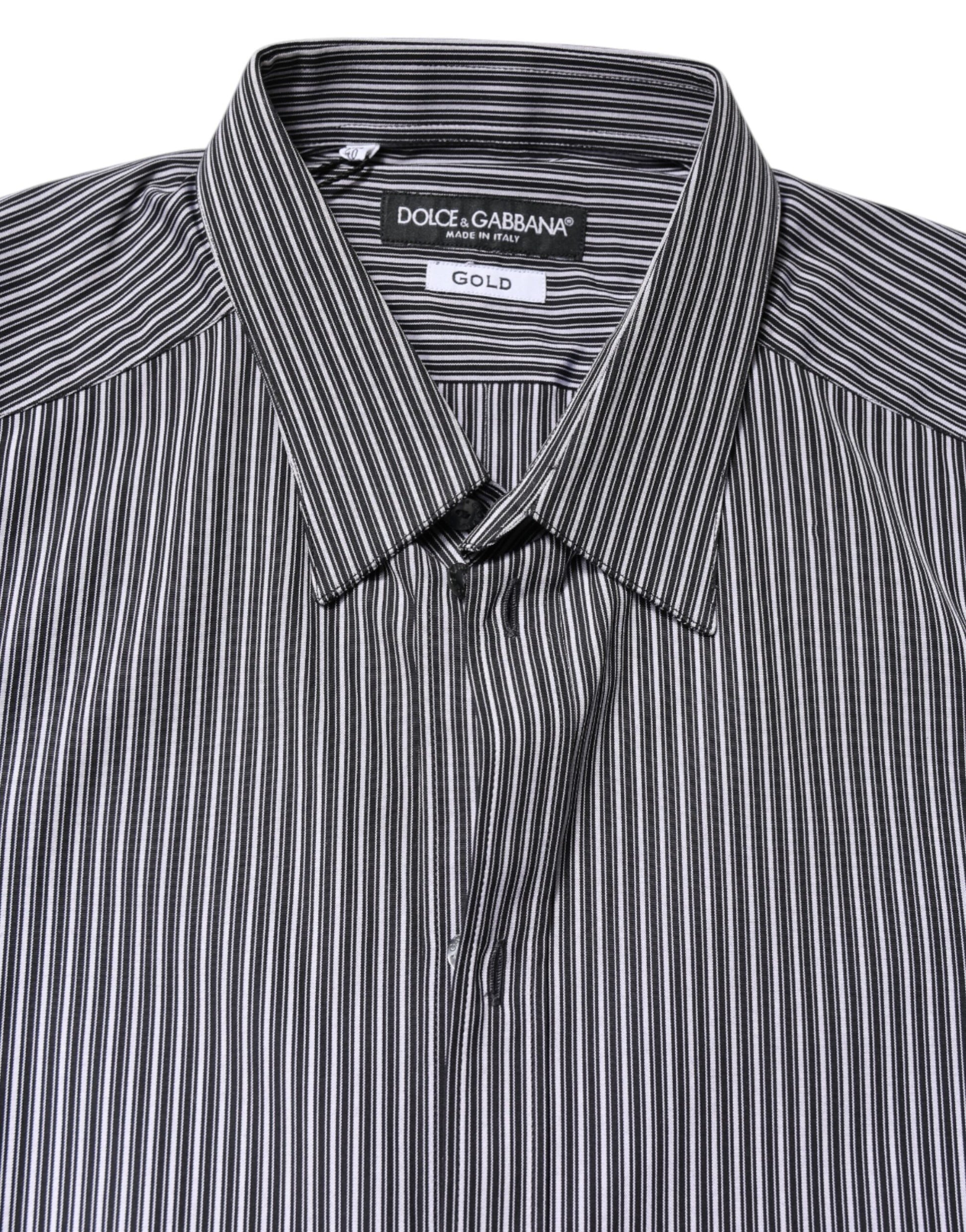 Dolce &amp; Gabbana Schwarz-Weiß gestreiftes GOLD-Formelles Hemd